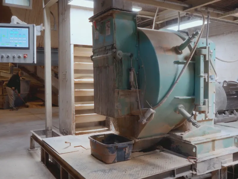 The pellet mill and its control screen on Tucker Milling’s production floor